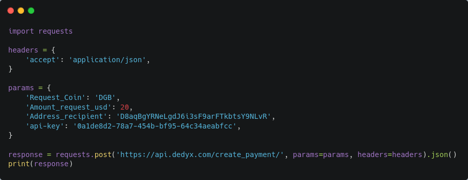 Example request with python for Dedyx