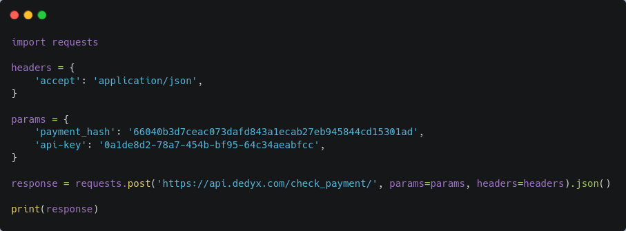 Example_check_payment for Dedyx